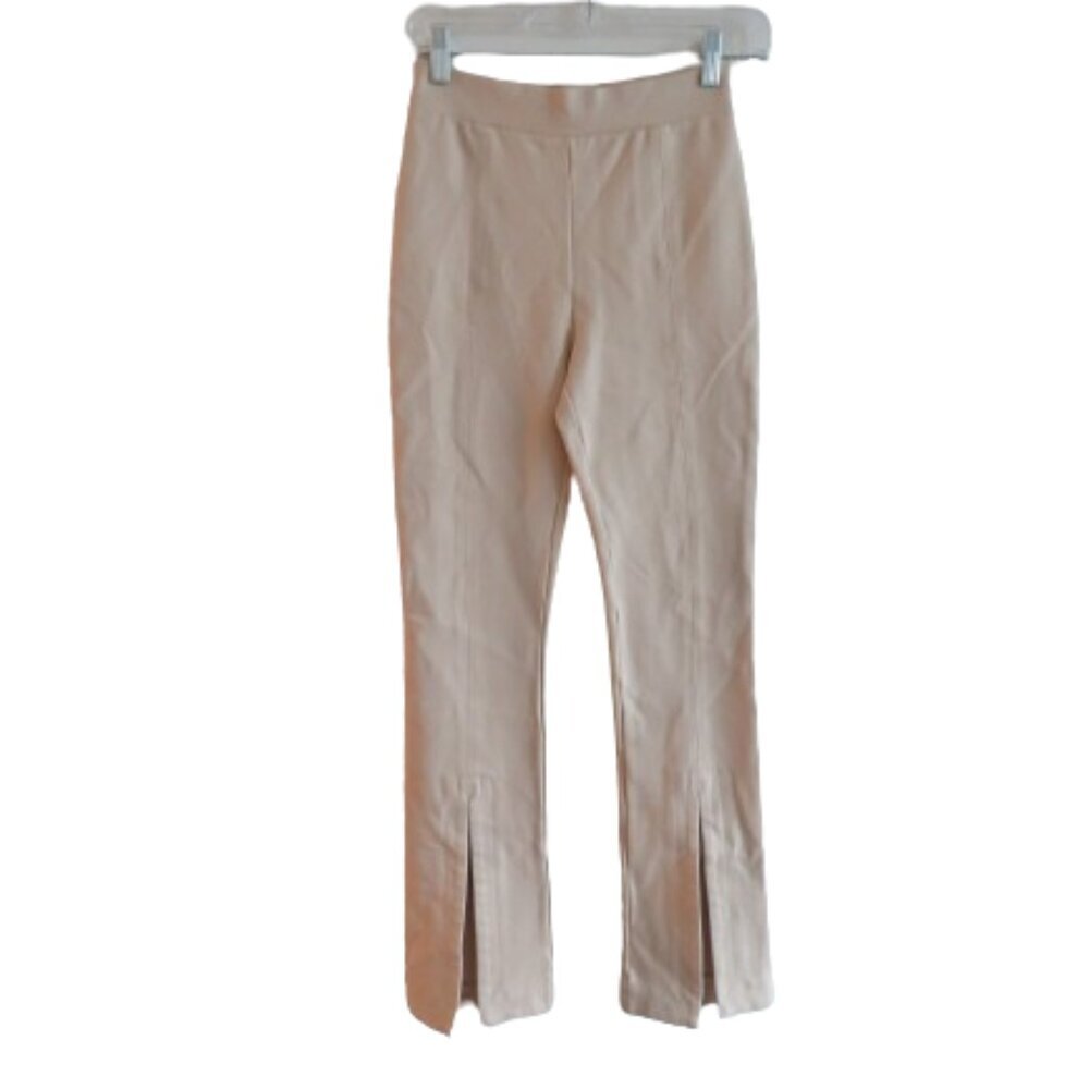 AARON & AMBER Tan Beige Split Hem Ponte Knit Stretch Pants - Women's Size S